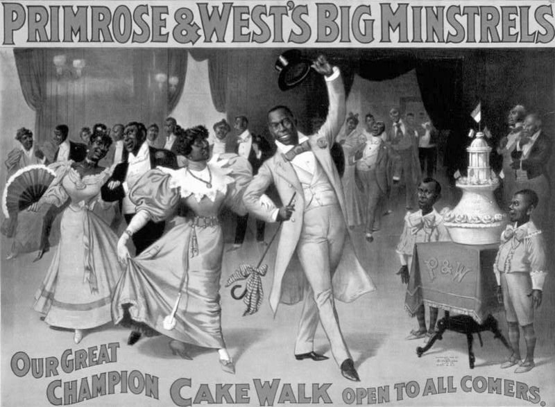 Cakewalk Plakat: Primrose & West's Big Minstrels. Our great champion cake walk, open to all comers
