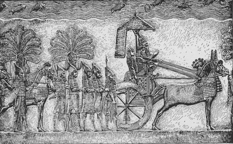 Sennacherib during his Babylonian war, relief from his palace in Nineveh