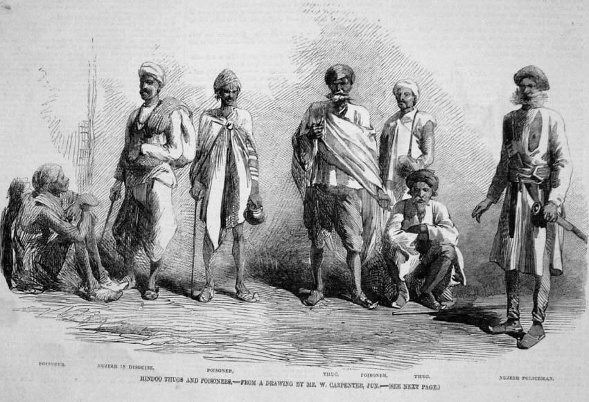 Thugs, zwei Wchter und mehrere poisoner (Vergifter) im Gefngnis - Darstellung aus dem Jahr 1857