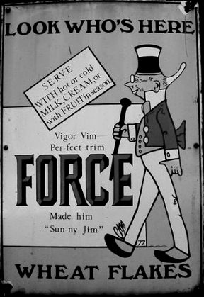 'Sunny Jim' auf einem Werbe-Blechschild von Force Cereal